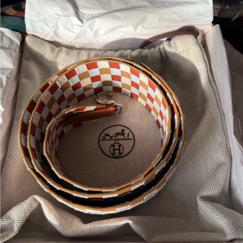 Hermes Checkered Strap in Orange, White, and Brown
